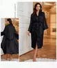 Moda para Comércio Exterior Camisola Noturna Nova Transfronteiriça Pijama de Manga Longa para Mulheres Elegante Jacquard Estampa de Leopardo Seda Artificial Roupa de Casa