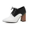 Zapatos de Punta Cosidos 2024 Zapatos de Mujer Tacones Altos y Tobillo Nuevo Comercio Exterior 4 Tallas de Zapatos Cordones Gruesos Negro Blanco