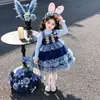 Vestido de Otoño para Niña 2026 Nuevo Estilo Bebé Primavera y Otoño Infantil Elegante Niña Conejo Policía Princesa Vestido Conjunto de Dos Piezas