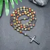 Amazonas Piedra Natural Colgante de Cruz Collar Piedra Ojo de Tigre Cruz Vesícula Biliar de Hierro Rosario para Hombres Collar Venta al por Mayor