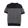 Para Atacado Transfronteiriço Verão 2025 Nova Camiseta Feminina Listrada de Manga Curta Gola Redonda Color Block Base Solta Fina