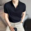 2026 Verano Nueva Camisa Polo Ligera de Media Cremallera Bloque de Color Casual para Hombre Manga Corta con Puño de Algodón de Seda Helada
