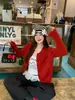 Cardigã Vermelho Feminino 2026 Novo Estilo Roupa Super Bonita Suéter Casaco de Início de Primavera Roupa Externa Retrô Top