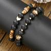 Pulseira Masculina de Contas de Pedra Semipreciosa Natural Transfronteiriça, Pedra Vulcânica, Madeira, Espaçador, Verão, Feriado