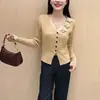 Cardigan Jaqueta de Tricô Feminino Francês 2025 Primavera e Outono Novo Estilo Coreano Elegante Redutor de Idade Versátil Gola V Manga Longa Tendência