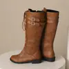 Botas de Motocicleta de Caña Alta con Cordones y Hebilla Estilo Británico Tacón Bajo Botas Casuales Botas Vaqueras Tallas Grandes 40-48 Comercio Exterior