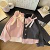 Top de camiseta dulce y versátil para niñas, de imitación de dos piezas, primavera 2025, nueva versión coreana, moda infantil, elegante, camisa básica