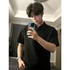 Comércio Exterior Verão Pesado Estilo de Rua Americano Branco Gola V Manga Curta Camisa Polo Masculina Toque de Alta Qualidade Ombro Normal Manga Meia Manga Camiseta Top