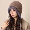 Wuyin Fresca Hecha a Mano Circunferencia de Cabeza Grande Peluche Tejida Gorro Mujer Nuevo Otoño e Invierno Engrosado Cálido Ducha Facial Pequeño Gorro de Lana