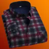 Nova camisa xadrez de fleece dupla face quente, 100% fibra de poliéster, forrada com fleece e espessada para o inverno, camisa masculina para meia-idade e idosos