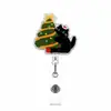 Natal Gatinho Preto Fofo Acrílico Glitter Retrátil Fivela Fácil de Puxar Adesivo de Tecido Rotativo Clipe de Crachá Fácil de Puxar