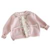 Blusa de Tricô Florido Fofa para Meninas 2026 Outono Novo Cardigã Patchwork Bordado Doce para Meninas Primavera e Outono