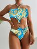 Moda Europeia e Americana 2025 Nova Joia de Metal Gola Halter Amarrar Peça Única Triângulo Sexy Biquíni de Banho de Comércio Exterior para Mulheres