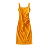 Vestido de tirantes de estilo americano Ins Street Fashion, estilo francés, plisado, de longitud media, nuevo, europeo y americano, de cuello cuadrado, ajustado, de color liso