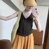 Camisola de malha de seda gelada com decote em V amarela para mulheres, um top sem mangas super estiloso para usar no verão