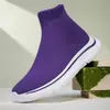 Nuevo Stock Zapatos Tipo Calcetín Cómodos Estilo Pareja Moda Zapatos de Caña Alta Casual para Mujer Tejido Fly-Knit Transpirables Zapatos para Mujer 43