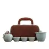 Juego de Té de Viaje de Cerámica Ru de Alta Gama para Exteriores Oficina Portátil Taza de Infusión Rápida Una Tetera Tres Tazas con Recipiente para Té