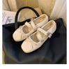 Nuevo Estilo de Verano~ Sandalias de Tira Cruzada Suela Suave Parte Superior Suave Hebilla de Correa Única Redondeadas con Lazo Zapatos de Una Sola Tira para Mujer