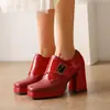 Novos Sapatos Mary Jane de Salto Alto com Plataforma e Fivela Quadrada em Couro Patente 33-43 Plus Size Wish Calçados de Comércio Exterior