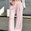 2026 Pantalones Casuales de Pierna Ancha Color Rosa Nude Estilo Europeo y Americano de Amazon Cintura Alta con Cordón Caída Larga Ligeros Versátiles