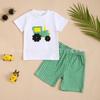 Conjunto de Verano para Bebé Niño Camiseta de Manga Corta Bordada con Coche y Shorts a Cuadros