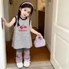 Vestido Colete Listrado Desenho Animado Bebê Menina Verão 2026 Novo Estilo Sem Mangas Férias Casual Vestido Camiseta