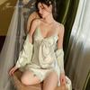Pijama Sexy para Mujer Xian Yi, Bata de Noche Avanzada de Encaje Puro con Tirantes y Almohadilla en el Pecho, Traje de Ropa para el Hogar de Manga Larga 663
