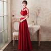 2026 Nuevo Estilo Vestido de Boda y Compromiso Estilo Chino Color Rojo Vino con Cobertura de Brazos para la Novia, Vestido Xiuhe, Versión de Verano