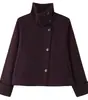 Ropa Europea y Americana Transfronteriza para Mujer AliExpress Venta Caliente Moda Francesa Casual Chaqueta Corta con Cuello Alto Blanco Rojo Vino