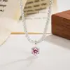 Collar Nuevo de Moda 2023 con Diamante Rosa y Circonita de Cristal para Mujer, Lujo Ligero, Diseño Sencillo de Nicho, Cadena de Clavícula de Gama Alta
