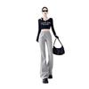 Calça Feminina Primavera e Outono 145 Cordão Cintura Alta Afinando Formato de Ferradura 150 Calça Esportiva Estilo Americano