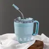 Novo copo com canudo de alça estiloso, copo térmico de aço inoxidável, copo de água simples e moderno, copo de café portátil para escritório