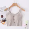 Venta al por mayor del fabricante Nueva Camisola de Algodón para Primavera y Verano con Copas, Top Corto de Tirantes Anchos Abotonado para Mujer