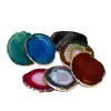 Venta al por mayor de fábrica ágata galvanizado borde dorado piedra cruda natural posavasos para taza de té posavasos para taza decoraciones adornos para sala de estar mesa de comedor
