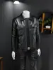 Jaqueta de couro masculina, novo estilo outono e inverno, casaco de couro com gola reversa, jaqueta de couro casual biker com padrão trançado juvenil, versão coreana slim fit roupas masculinas