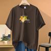 Camiseta de Algodón Pesado 260g para Mujer de Manga Corta Verano Nicho Chic Top Holgado Marca de Moda Estampado de Hoja de Arce Media Manga