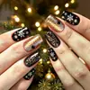Arte de Uñas Navideño Uñas Postizas Cuadradas de Longitud Media Arte de Uñas con Patrón de Copo de Nieve Moda Europea y Americana Venta Caliente Arte de Uñas