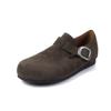 Hebilla de Cinturón Casual Cuatro Estaciones Zapatos Boken Todo Incluido para Mujer Nuevos 2025 Punta Redonda Grande Ante de Vaca Planos Zapatos Perezosos de Moda