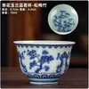 Taza de té vintage azul y blanco, taza invertida, cerámica Dehua, diseño de paisaje, uso doméstico, juego de té kung fu, taza para invitados, venta al por mayor de fabricante
