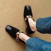 Sapatos Elegantes de Bico Quadrado Versáteis com Salto Bloco Full Sheepskin 2026 Nova Moda Primavera Confortáveis de Salto Médio para Mulheres