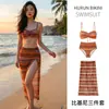 Traje de baño para mujer, conjunto de tres piezas dividido para vacaciones en la playa con falda larga con abertura que se puede usar en el agua, bikini sexy de estilo étnico, estilo nuevo