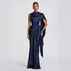 Vestido de Cetim de Alta Qualidade Europeu e Americano Transfronteiriço 2026 com Design de Gola Sobreposta e Decoração de Fita Unilateral, Elegante Vestido de Corte Justo