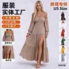 Vestido Sexy Elegante Feminino Europeu e Americano Amazon Ombro a Ombro Solto Transpassado Franzido de Um Ombro Atravessado