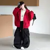 Conjunto de jaqueta com capuz de estrela de cinco pontas novo para outono de 2026 para crianças, conjunto casual solto de calça larga de duas peças para meninos e meninas