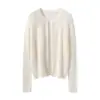Crochê vazado 75% caxemira 25% seda de amoreira gola redonda sem botões malha top outono e inverno novo elegante temperamento casaco