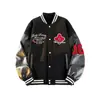 Traje de Béisbol de Calle de Estilo Americano Moderno con Letra Bordada para Hombre Ins Suelto Manga Larga Manga de Cuero Chaqueta Abrigo Color de Contraste Personalizado