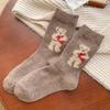 Calcetines de Lana para Mujer, Versión Coreana, Lindos Calcetines de Media Pantorrilla con Dibujo de Oso de Dibujos Animados, Versátiles para Otoño e Invierno, Hilo Grueso Cálido, Calcetines Sueltos
