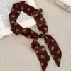 Bufanda de Seda de Lunares Vintage Marrón Collar de Perlas para Mujer Sentido de Diseño de Nicho Bufanda de Cuello de Lujo Ligero Collar de Cuello Ajustable Cadena para Clavícula