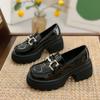 Mocasines de Tacón Grueso para Mujer, Nuevo Estilo Otoño 2026, Aumentan la Altura 7cm, Zapatos de Cuero Estilo Británico, Zapatos de Tacón Alto