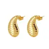 Pendientes de Botón con Diseño de Nicho Europeo y Americano de Costilla Forma de Gota de Agua para Mujer Estilo INS Moda Versátil Pendientes de Acero Inoxidable Chapado en Oro de 18 Quilates para Mujer